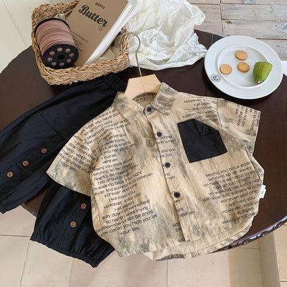 Children's shirt Bangcheng 2024 summer boys ink letter shirt children's clothing new Korean cardigan trend G0165