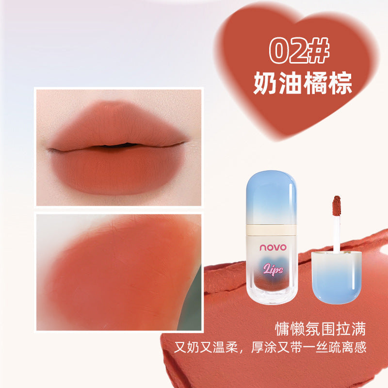 NOVO velvet matte cotton lip mud mud lip glaze texture is silky, natural matte, natural skin, តម្លៃសមរម្យ សម្រាប់សិស្សានុសិស្ស 