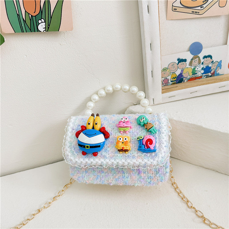 Cartoon cute children's bag fashion chain crossbody small square bag stylish contrast color girls handbag shoulder bag wholesale