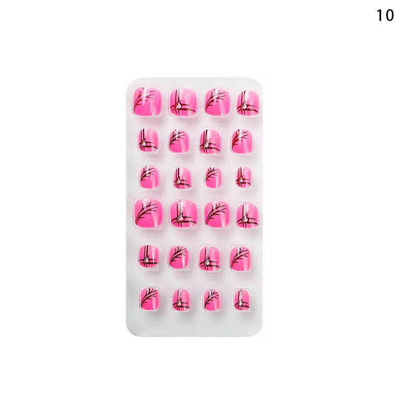 New children's nail tips 24 pieces cute children's nail tips butterfly love back adhesive wearable nail tips patch nail tips