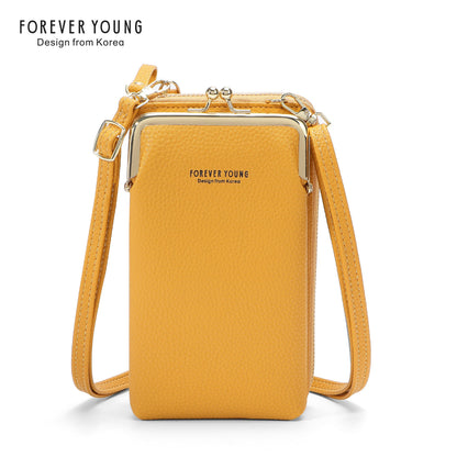 foreveryoung mobile phone bag messenger bag for women simple and fashionable litchi pattern large capacity coin purse foreign trade 