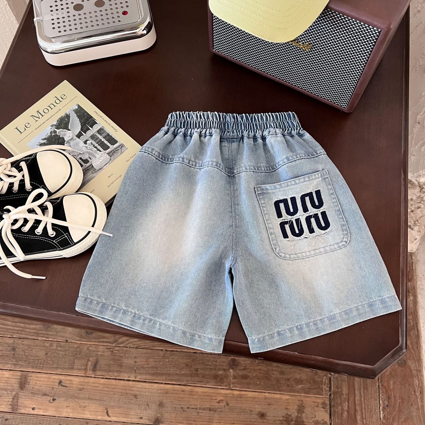 Children's clothing shorts 2024 summer new boys light color versatile fashion denim shorts children's trendy embroidered shorts