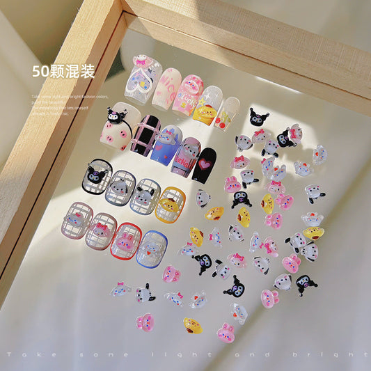 Nail art three-dimensional cute mini cartoon accessories Kuromi little yellow dog net red pink rabbit resin mixed accessories