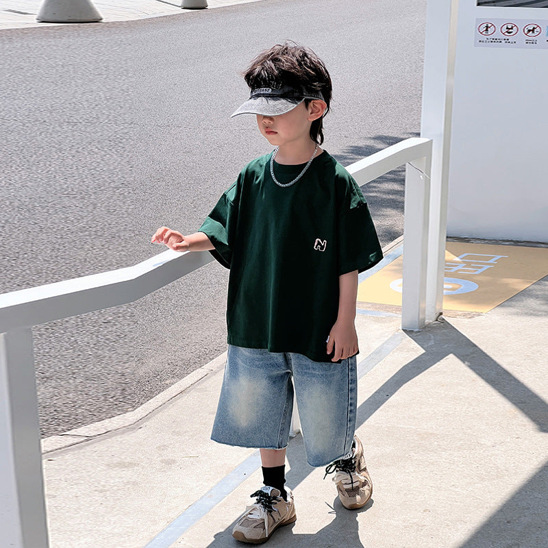 Children's short-sleeved T-shirt boy summer clothes baby half-sleeved breathable top 2024 summer boy new cotton clothes 5