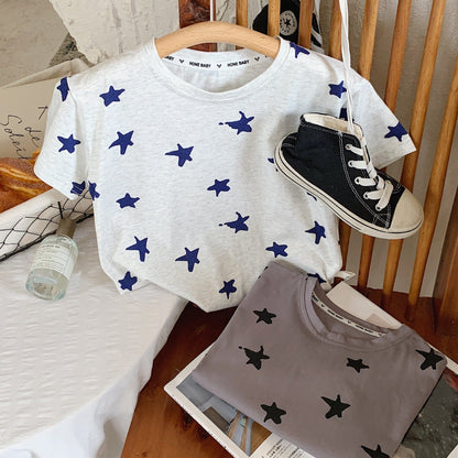 Children's T-shirt 2023 Bangcheng summer style boys and small children Korean version handsome star short T baby casual top F0162