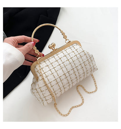 Woven shell bag women 2024 autumn and winter new simple woven fashion chain bag casual shoulder messenger bag 