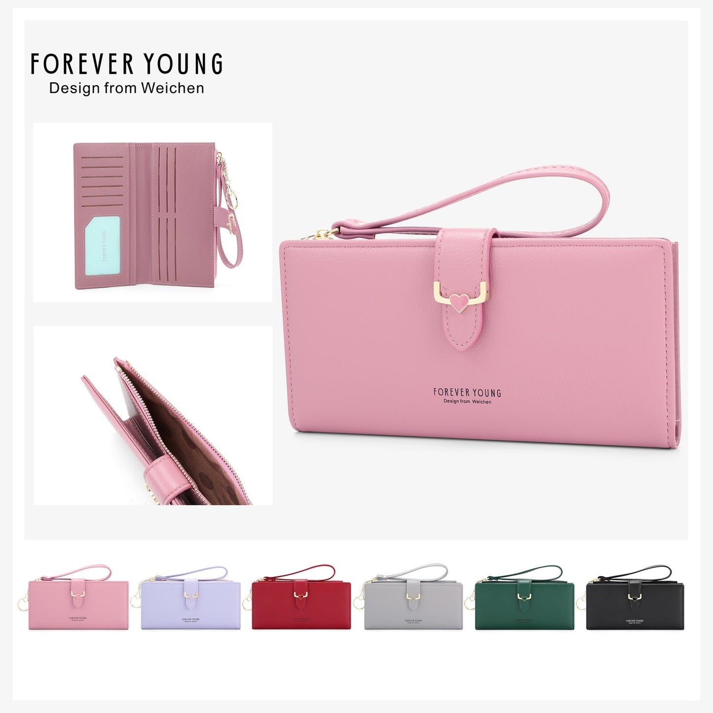 Forever Young Women's Long Wallet RFID European and American Style Large Capacity Clutch PU Cross-border Clutch 