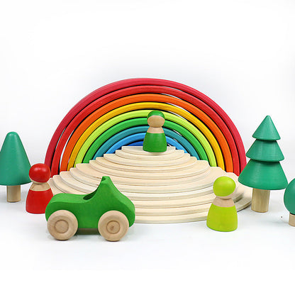 Children's wooden large rainbow building blocks stacking puzzle creative stacking high ornaments baby early education fun toys