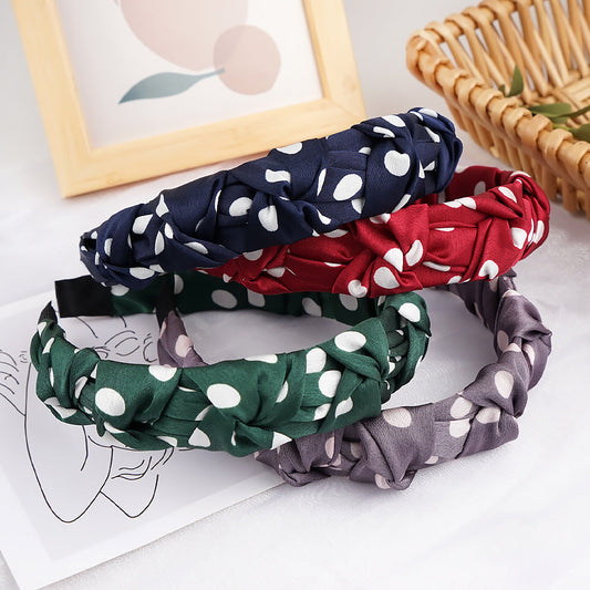 Wave dot headband cream gloss satin pleated ins headband female Korean version of hair accessories fabric hair pressing simple hair cave