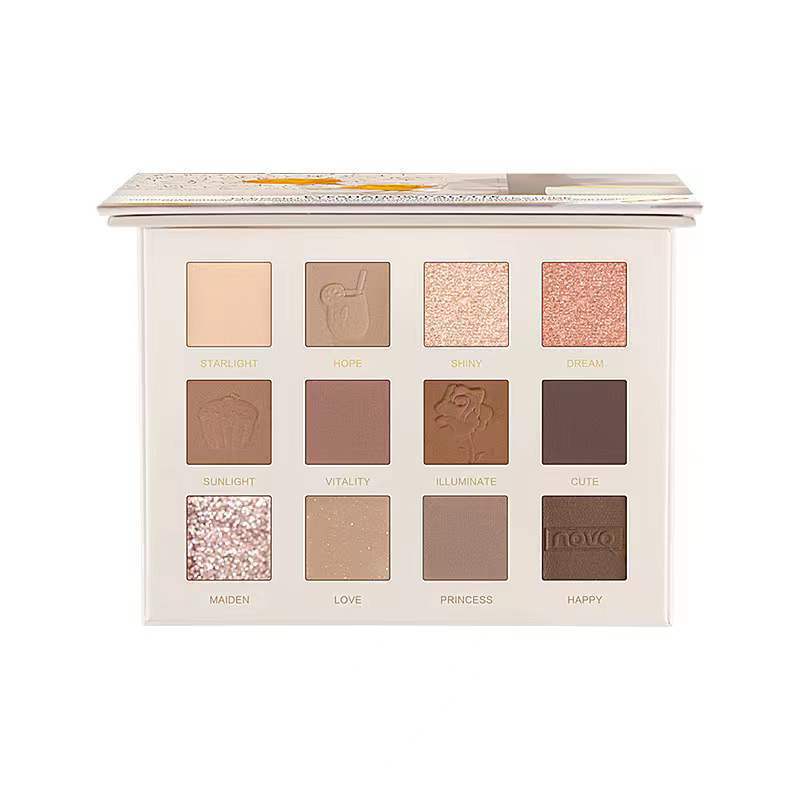 NOVO Afternoon Time Satin 12-color Eyeshadow Palette Matte Pearlescent Non-Flying Powder Milk Tea Smoky Rose Multicolor Eyeshadow 