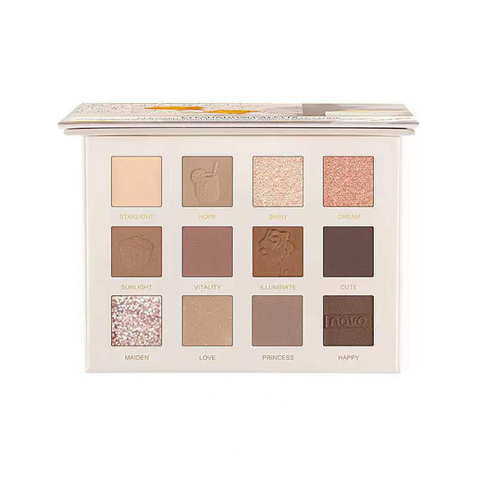 NOVO Afternoon Time Satin 12-color Eyeshadow Palette Matte Pearlescent Non-Flying Powder Milk Tea Smoky Rose Multicolor Eyeshadow 