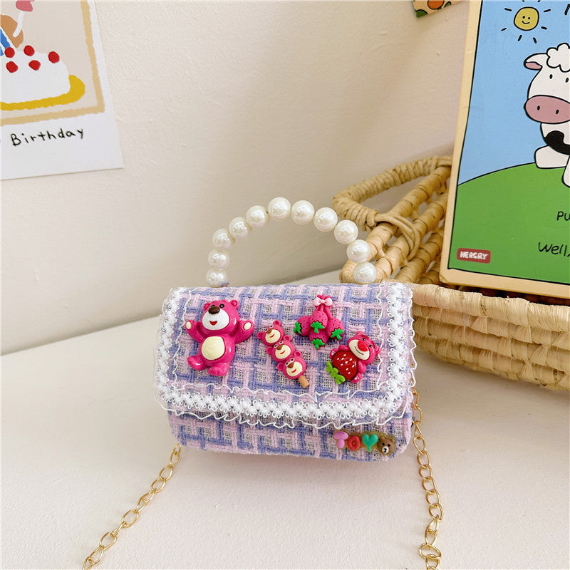 Korean version children's accessories bag female cartoon cute small fragrance style princess chain bag fashion pearl handbag wholesale 