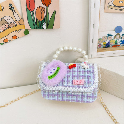 New style children's shoulder bag fashion pearl handbag cartoon cute girl coin crossbody bag wholesale