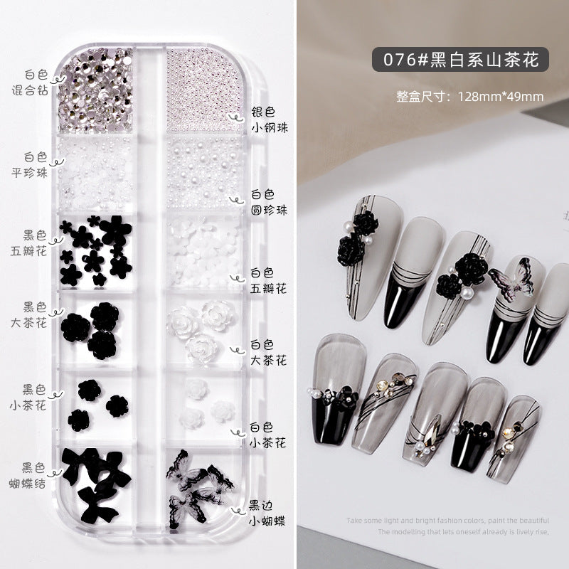 Nail art diamond jewelry wholesale net red five petal flower mixed flat bottom aurora resin bow rivet camellia flower diamond