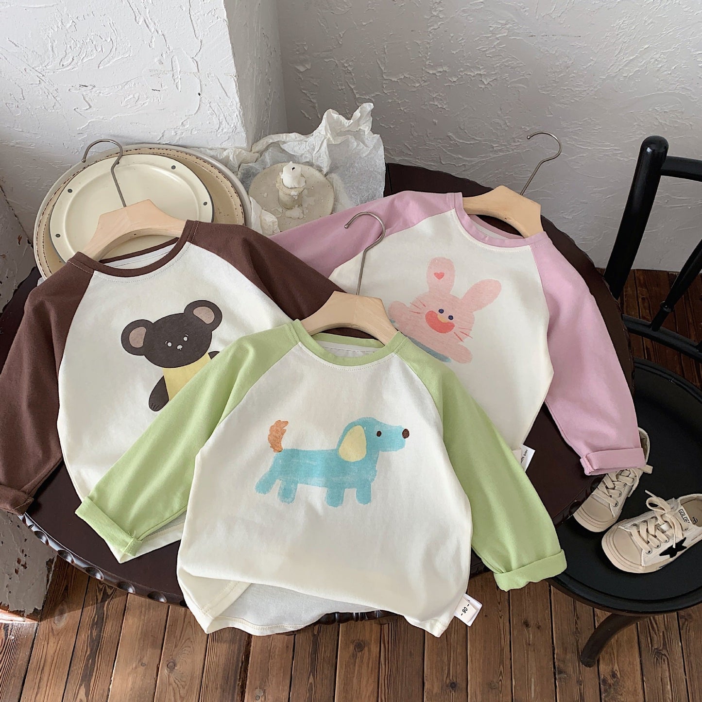 Children's T-shirt Bangcheng Boys 2024 Spring New Cartoon Print Children's Clothing Raglan Sleeve Casual Tops Trend G0039