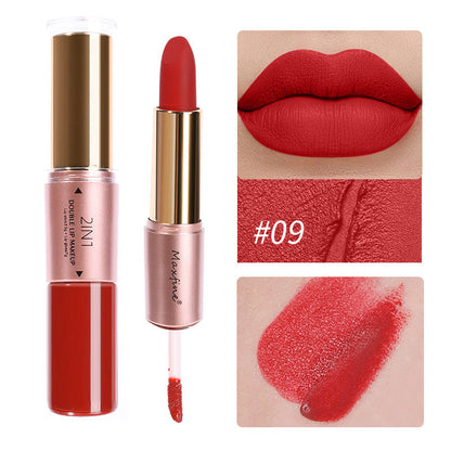 Cross-border cosmetics MAXFINE two-in-one lipstick set wholesale foreign trade non-stick cup matte no logo factory