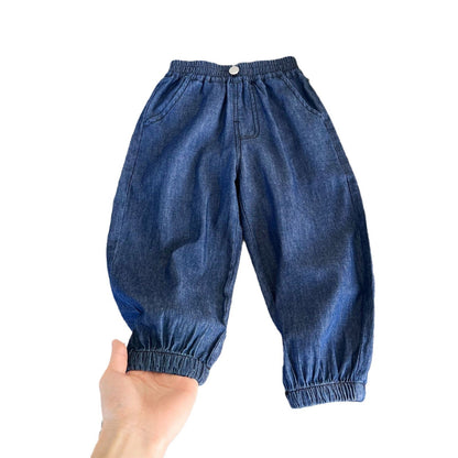 Children's clothing and pants 2024 summer new children's jeans thin boys trendy all-match solid color pants anti-mosquito pants