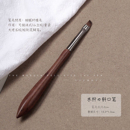 Japanese sandalwood pole manicure pen with smudged hook line painting flower round head structure gourd handle light therapy brush