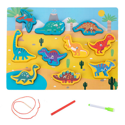 Children's wooden double-sided multifunctional pairing board threading rope drawing board children's fishing string jewelry educational toys