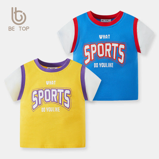 Boys short-sleeved T-shirt basketball shirt sportswear summer clothes baby children's clothing children's tops pure cotton half-sleeved summer clothes