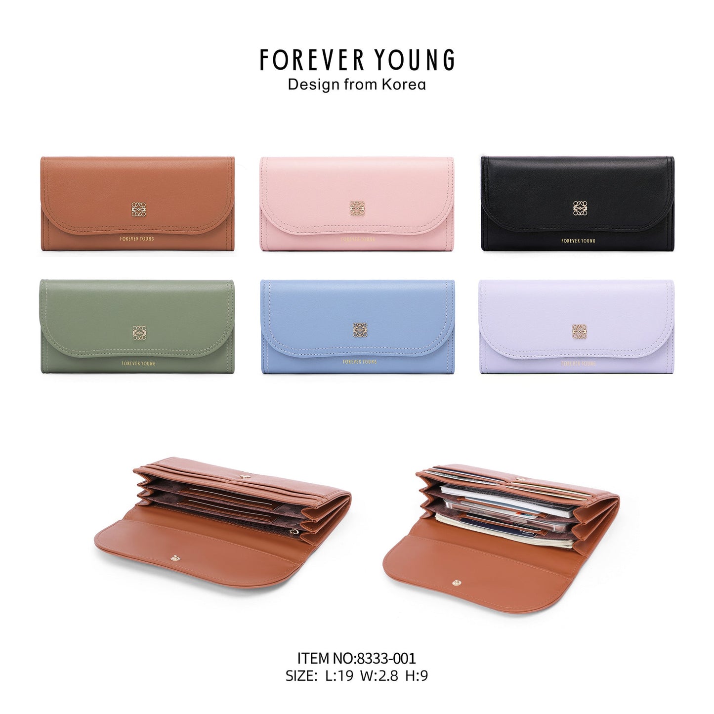 forever young Korean version large capacity PU new wallet ladies long mobile phone bag multi-card clutch bag 