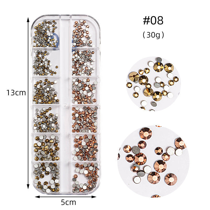 Zhifei nail art high silver flat bottom diamond 12 styles nail art fantasy color AB water diamond decoration shiny diamond long box