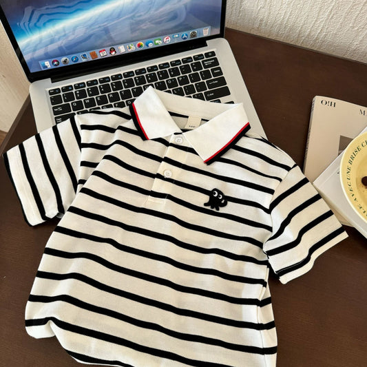 Children's clothing 2024 summer new children's striped T-shirt fashion trend boys Polo shirt baby short-sleeved T