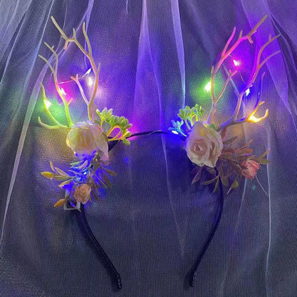 New Christmas flower heart antler headband Internet celebrity elk luminous headdress Christmas jewelry hairpin hair accessories hot sale