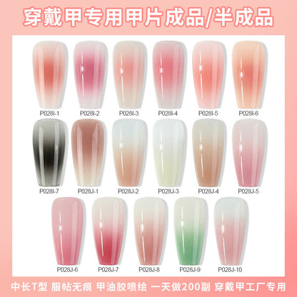 Nail polish spray semi-finished nail piece blush gradient nail polish spray painting hand-wearing long T-shirt fake nail piece