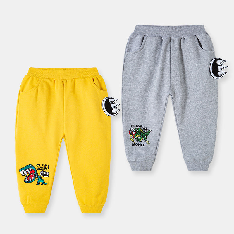 2024 new style children's pants autumn children's trousers boys baby dinosaur sweatpants knitted car flower pants one piece delivery