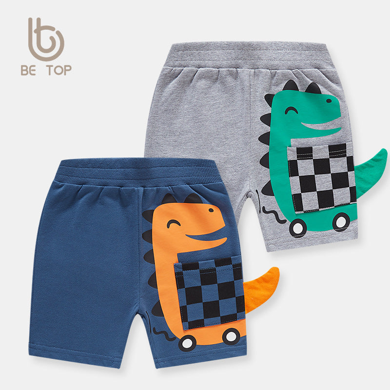 be top children's clothing baby summer clothes pocket pants children's shorts cartoon dinosaur boy casual pants one piece