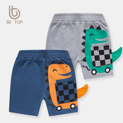 be top children's clothing baby summer clothes pocket pants children's shorts cartoon dinosaur boy casual pants one piece