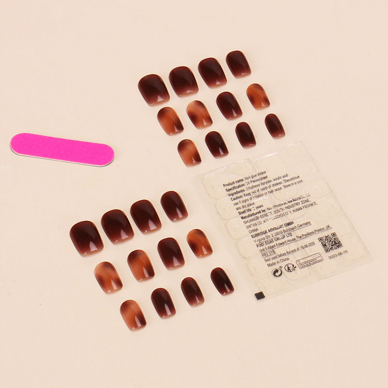 Autumn and winter ins style wear short brown smudge hot girl nail stickers marble nail art nail tips wholesale