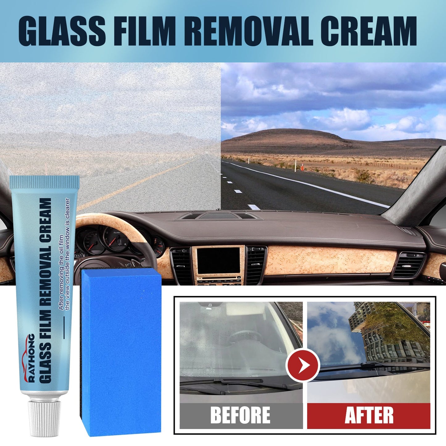 Rayhong car glass oil film remover decontamination oil film cleaner ជួសជុល កញ្ចក់រថយន្ត កញ្ចក់រថយន្ត 