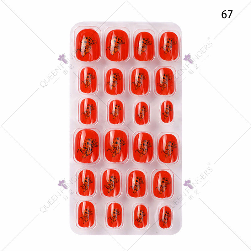 Manicure children's finished nail pieces 24 pieces of adhesive Christmas cartoon bagged wearable color nail pieces nail stickers