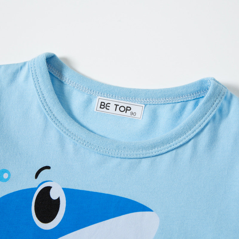 betop new children's short-sleeved cartoon three-dimensional shark top boy's pure cotton T-shirt summer clothes one piece