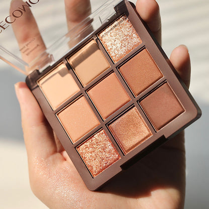 Gemon nine-color chocolate eyeshadow palette matte pearlescent sequins eye bags brighten waterproof earth-tone eyeshadow makeup