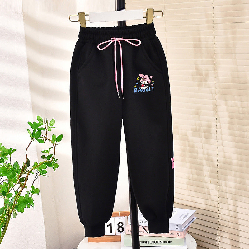 Girls winter velvet thickened pants elastic sports hypertrophy loose closing cartoon trousers one-piece velvet lamb wool