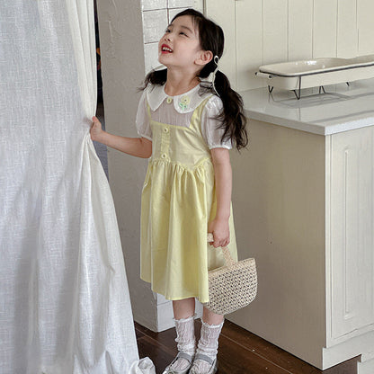 Children's summer dress cotton skirt fake two-piece long skirt Korean version kindergarten children vacation travel fat and thin