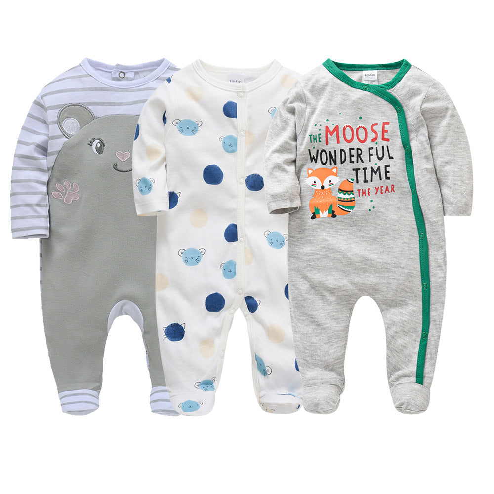 Newborn baby clothes 3-piece set autumn cartoon infant onesie cute long-sleeved crawling clothes baby clothes