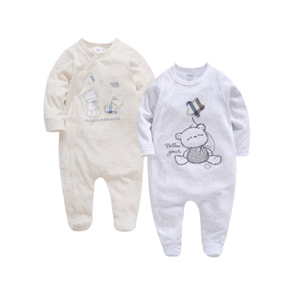 Manufacturers long sleeve baby clothes 2 pieces spring cotton boy infant jumpsuit foot cover jumpsuit cross-border 