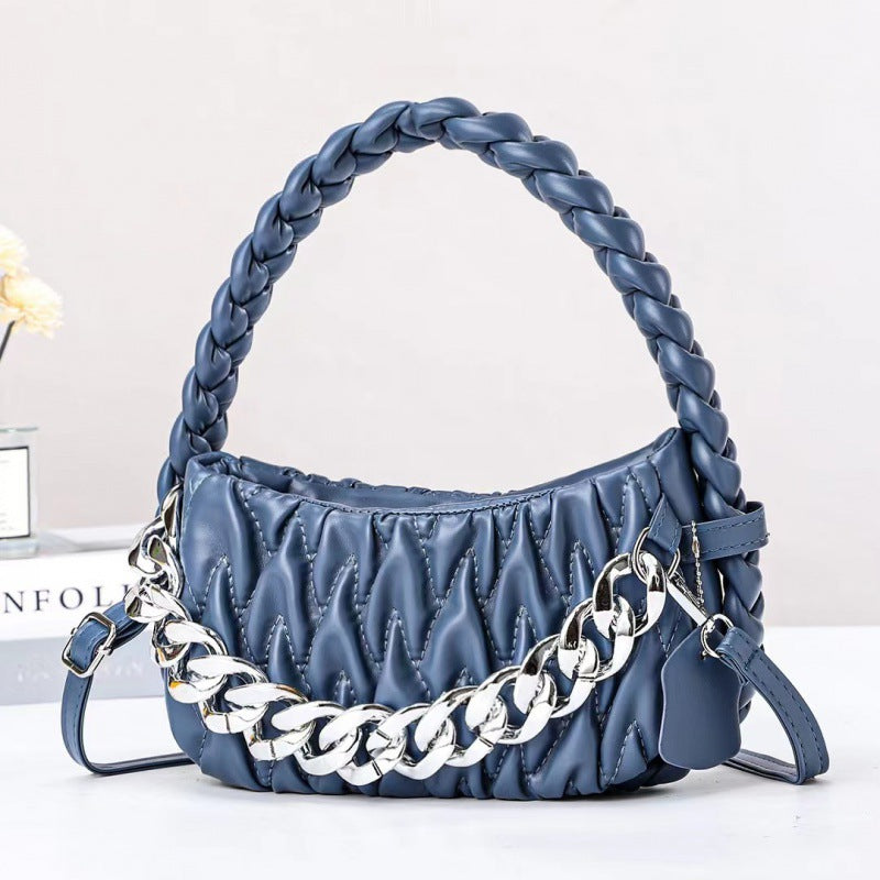 Niche 2024 autumn and winter new trend fashion woven handbag soft leather wrinkled shoulder crossbody chain bag 