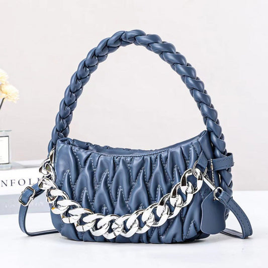 Niche 2024 autumn and winter new trend fashion woven handbag soft leather wrinkled shoulder crossbody chain bag 