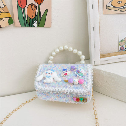 Fashion Pearl Handbag Children's Bag Simple Chain Girls Messenger Bag Beaded Mini Parent-child Shoulder Bag Wholesale 