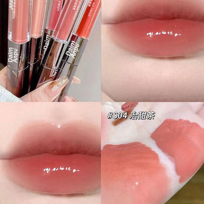 Daimanpu square tube double-headed mirror lip glaze is not easy to stain the cup student moisturizing lip gloss lip gloss water gloss lipstick cross-border