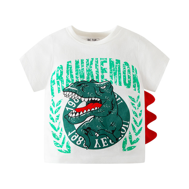 2024 new children's clothing boys short-sleeved T-shirt summer children's half-sleeved cotton summer clothing three-dimensional dinosaur one piece delivery