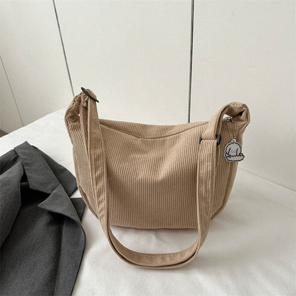 2024 new Japanese corduroy large capacity dumpling bag simple fashion school bag hand-held shoulder messenger bag women's bag 