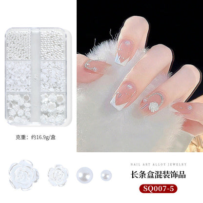 Nail art accessories aurora bow pearl rivet small accessories super flash small diamond 12 grid mixed nail decoration wholesale