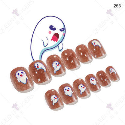 Children's wearable nail tips Halloween 24 pieces of wearable nail tips children's false nail patches manicure finished nail tips