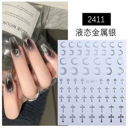 Liquid silver nail stickers five-pointed star love small star glittering metal mirror silver thin glue nail stickers